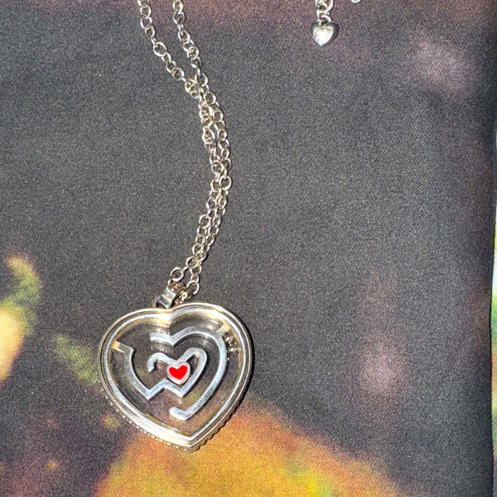Brighton Silver Heart Maze Necklace with Red Detail - Picture 4 of 6